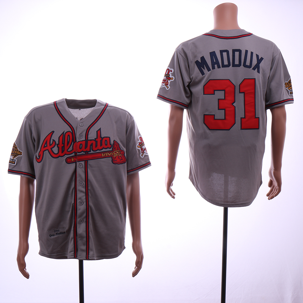 Men Atlanta Braves #31 Maddux Grey Throwback 1995 MLB Jerseys
